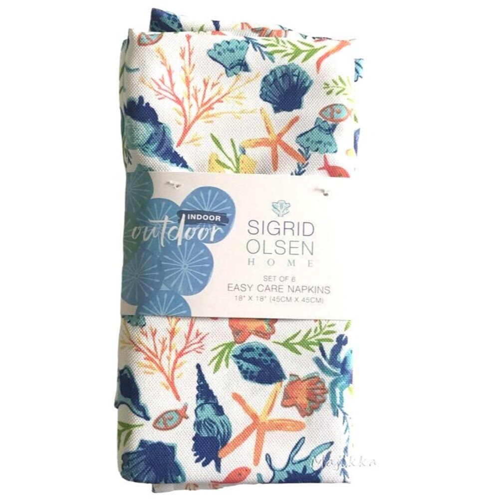Sigrid Olsen Napkins Starfish Shell Easy Care Summer Outdoor Indoor Set of 4